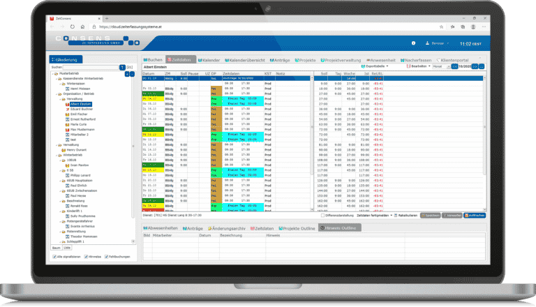 Consens Zeiterfassung - Zeitdatenliste