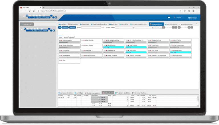 Consens Zeiterfassung - Anwesenheitsliste als Tableau