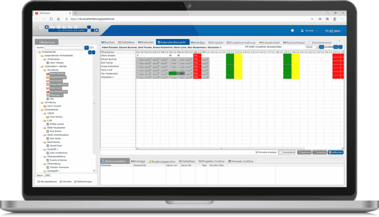 Consens Zeiterfassung - Übersicht Abwesenheiten