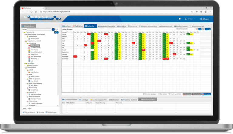 Consens Zeiterfassung - Jahreskalender