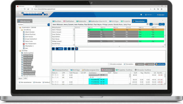 Consens Zeiterfassung - Dienstplan