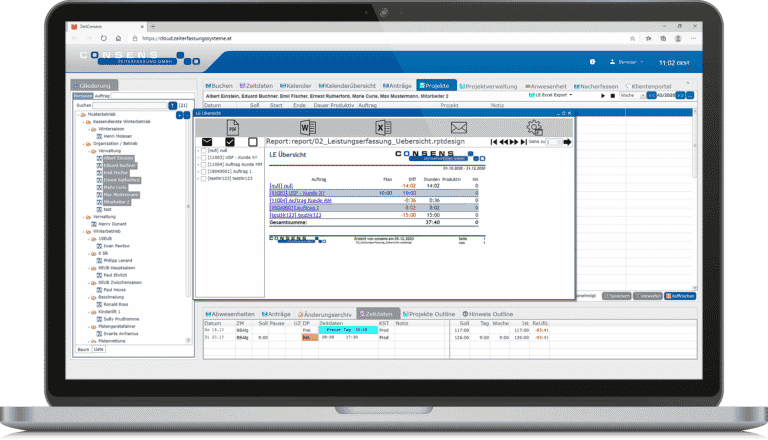 Consens Zeiterfassung - Vorschau Auswertungen