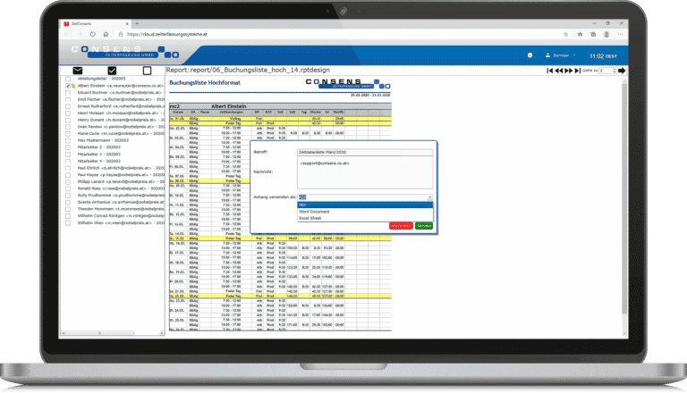 Consens Zeiterfassung - Mail-Versand Auswertungen