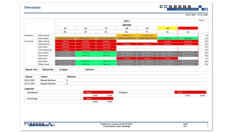 Consens Zeiterfassung - Dienstplan