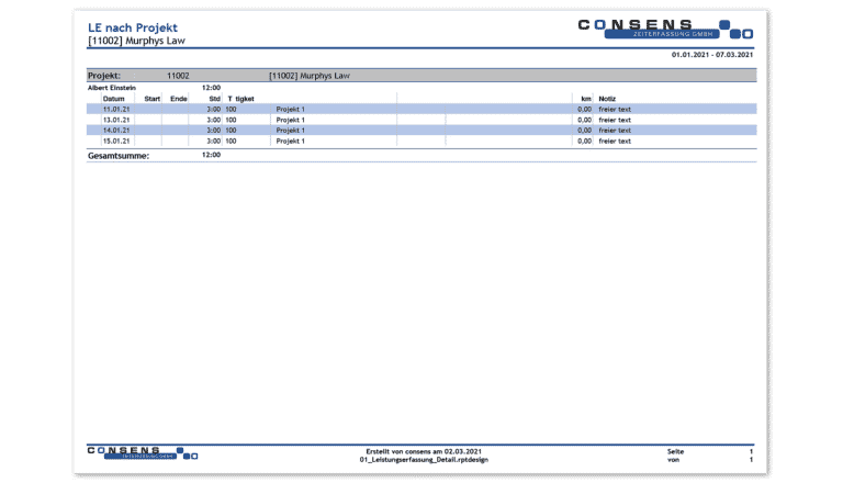 Consens Zeiterfassung - Projektzeiten